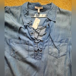 Women's large light weight denim pullover long sleeved shirt